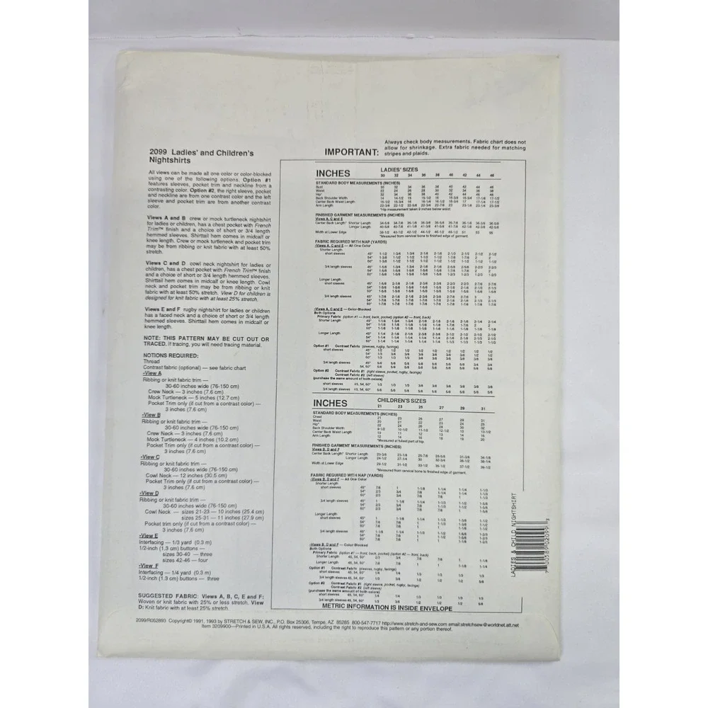 Vintage 1990s Stretch & Sew Ann Person Sewing Pattern 2099 - Nightgowns
